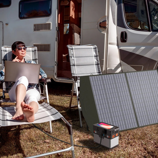 AllPowers - Zonnepaneel - Draagbaar - Waterdicht - Opvouwbaar zonnepaneel - voor Camping RV Tuin Dak - 2 x 100W - Polykristallijn Silicium - Zwart