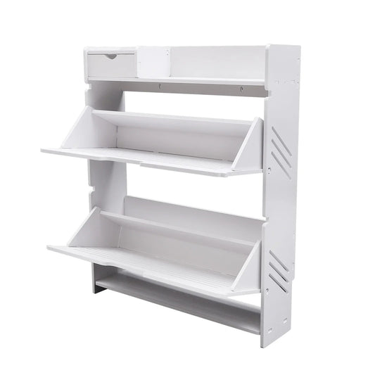 Schoenenkast - Schoenenbank - Schoenenrek - 2 Flip Drawers Schoenenkast - Vrijstaande Schoenenorganizer - Entreekast - Wit - QUORE
