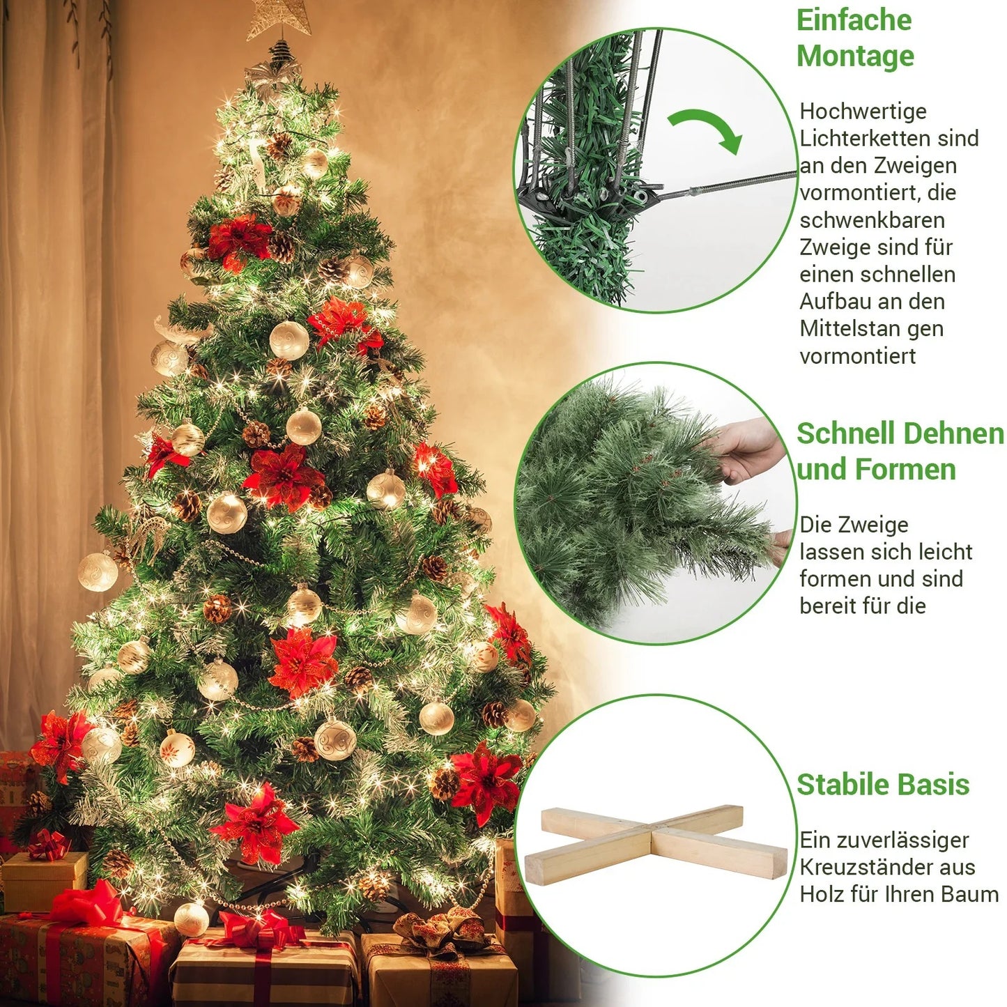 Artificial Christmas Tree - Christmas Tree Plastic - Triumph Tree - PVC Leaf Tree - For Home Decoration, Garden, Shopping Mall &amp; Restaurant - 180cm with Lighting - Vegetable