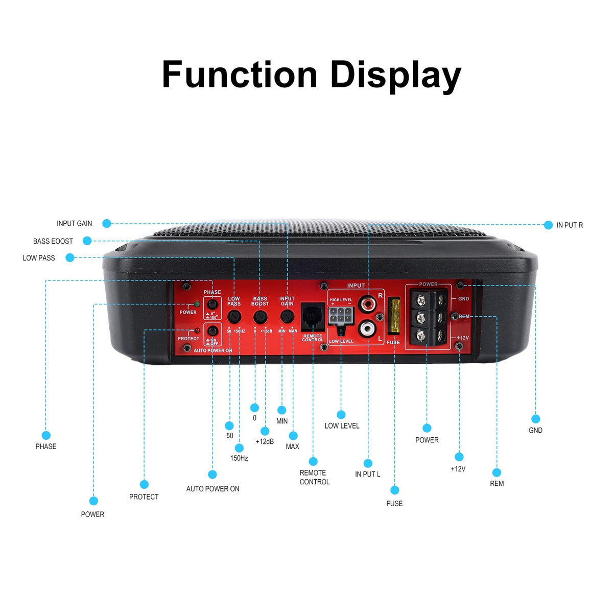 Podofo - Auto Subwoofer Audio -1000W - Auto Auto Versterker Subwoofer - Voertuig Audio - Hoog Vermogen - Pure Lage Muziek Auto Luidsprekers - Onder Stoel Subwoofer - 34.5x26x8CM - Zwart