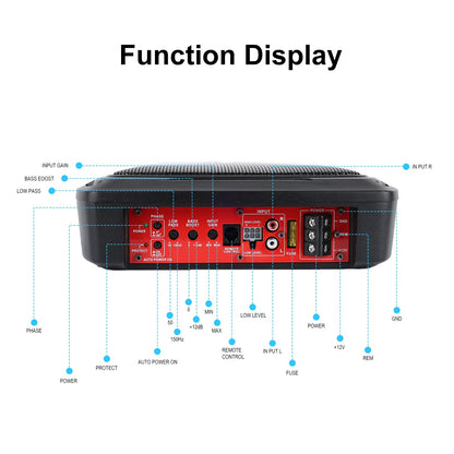 Podofo - Auto Subwoofer Audio -1000W - Auto Auto Versterker Subwoofer - Voertuig Audio - Hoog Vermogen - Pure Lage Muziek Auto Luidsprekers - Onder Stoel Subwoofer - 34.5x26x8CM - Zwart