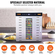 Vevor - Food Dehydrator - Drying Oven - Fruit Dryer - Fruit Dryer - 10 Trays - 220V - 800W - Meat Dehydrated - Drying Machine - with Digital Timer - Silver