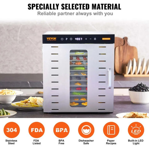 Vevor - Food Dehydrator - Drying Oven - Fruit Dryer - Fruit Dryer - 10 Trays - 220V - 800W - Meat Dehydrated - Drying Machine - with Digital Timer - Silver