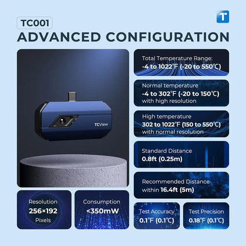 Thermal Imaging Camera - Thermal Camera - Thermal Imaging Cameras - 256x192 IR Resolution - -4℉ to 1022℉ - Thermal Camera for Android - USB-C - Blue