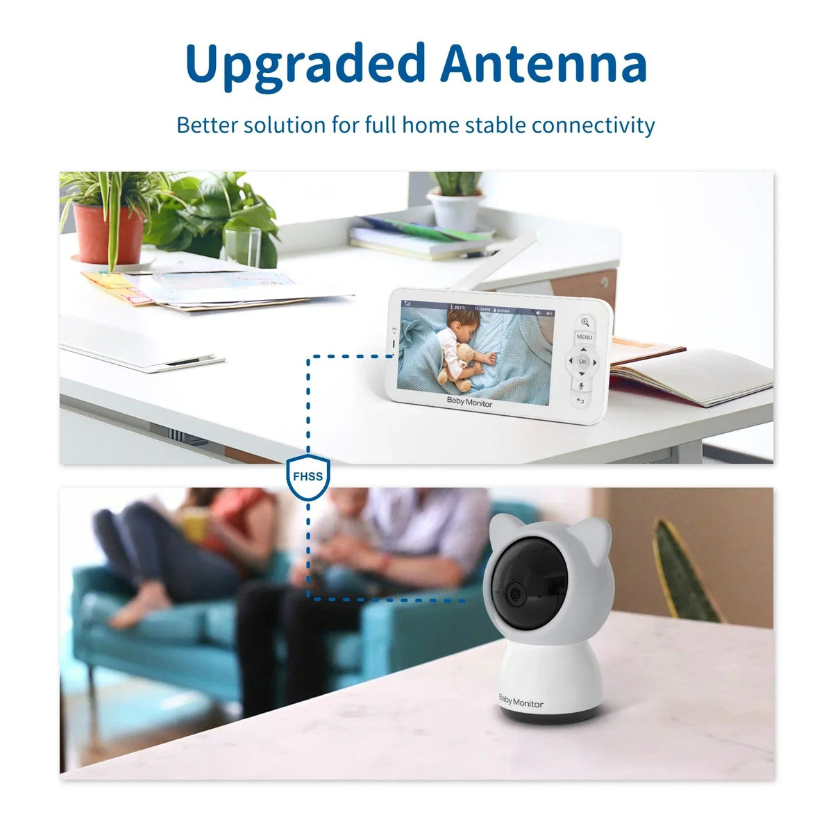 Baby Monitor - Babyfoon met Camera - Binnencamera - 355 ° PTZ 300 m bereik tweerichtingsvideo - Nachtzicht - 5 inch LCD - Video-intercom - Grijs - QUORE