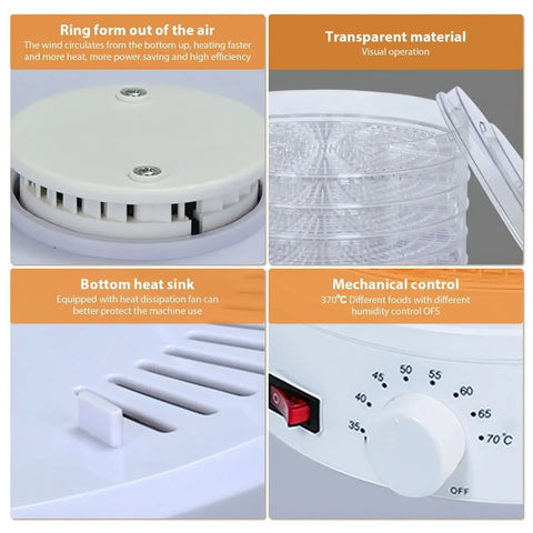 Food Dehydrator - Drying Oven - Fruit Dryer - 5 Trays - 220V - Meat Dehydrated - Drying Machine - Transparent