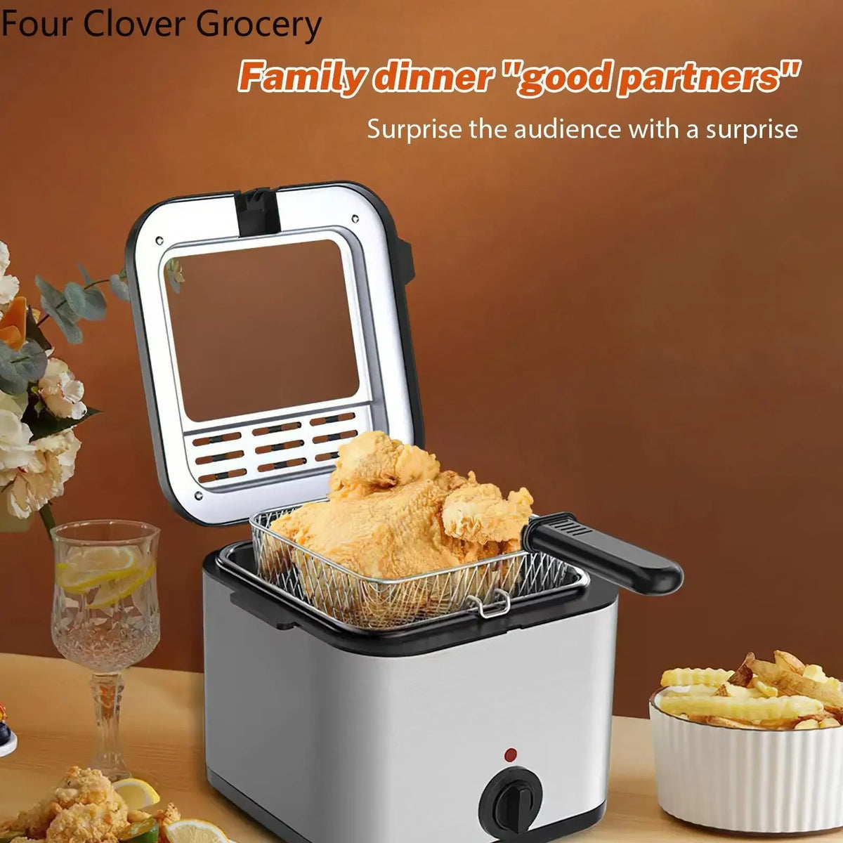 Frituurpan - Frituurpan - Elektrische Frituurpan - Frituurmachine - Verstelbare Thermostaat - Gebakken Kipgrill - Keuken Koken - 2,5L - 220V - 120W - Grijs