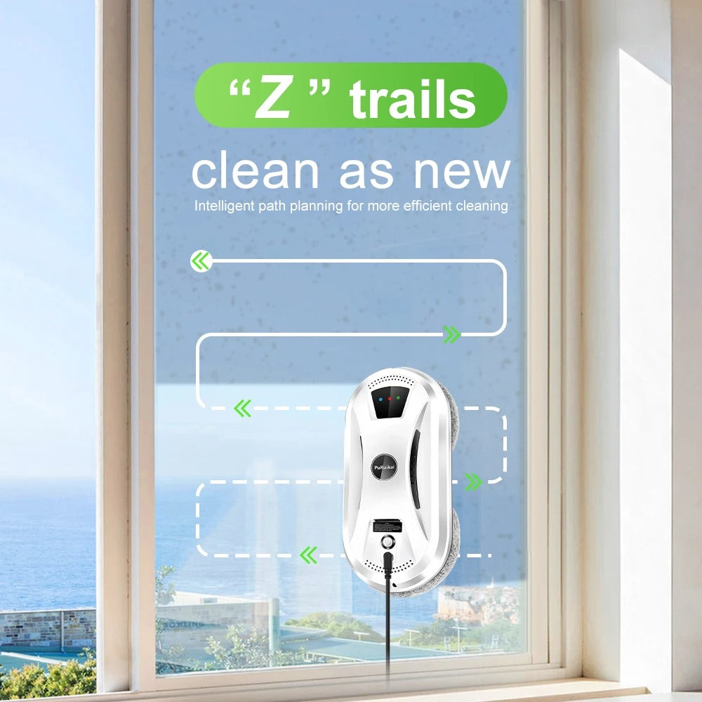 PuRuiKai - Robot Window Cleaner - Electric Glass Cleaner with Remote Control for Home - <800W - 240V - Cord Length 5M - White