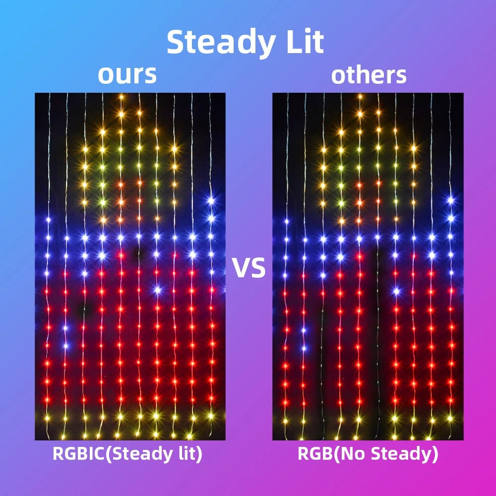 Elenut - Led koperdraad Lichtsnoer - Wifi APP-gestuurd - Kerstgordijnverlichting Raam - DIY Bruiloft Garland Lichtsnoer Binnen Buiten Decoratie - 540LED - Multicolor - QUORE