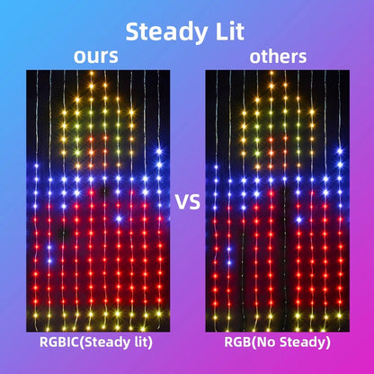 Elenut - Led koperdraad Lichtsnoer - Wifi APP-gestuurd - Kerstgordijnverlichting Raam - DIY Bruiloft Garland Lichtsnoer Binnen Buiten Decoratie - 540LED - Multicolor - QUORE