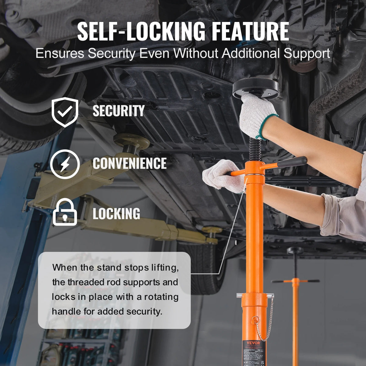 Vevor - Underhoist Stand - 3/4 Ton Capacity - Pole Jack - Lifts from 43.3" to 70.9" - Triangular Base - Two Wheels for Car Support - Orange