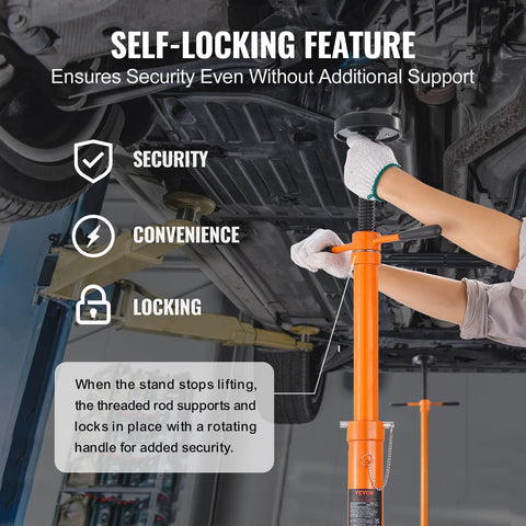 Vevor - Underhoist Stand - Capaciteit 3/4 ton - Paalkrik - Heffen van 43,3" tot 70,9" - Driehoekige basis - Twee wielen voor ondersteuning van auto's - Oranje