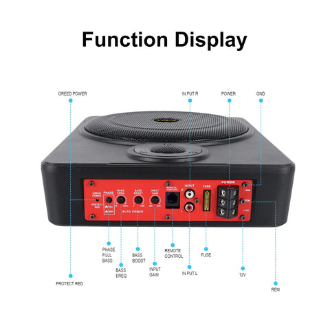 Podofo - Auto Subwoofer Audio - 800W - Krachtige luidspreker - 90db - Onderstoel Woofer - Subwooferbehuizing met kabel - 40Hz-20KHz - Zwart