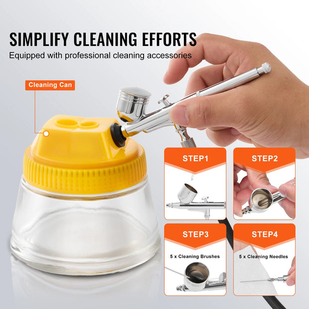 Airbrush - Airbrush Kit - Professional Airbrushing System Kit - Dual Fan - met Airbrushes Mengwiel Reinigingsborstelset - Zwart