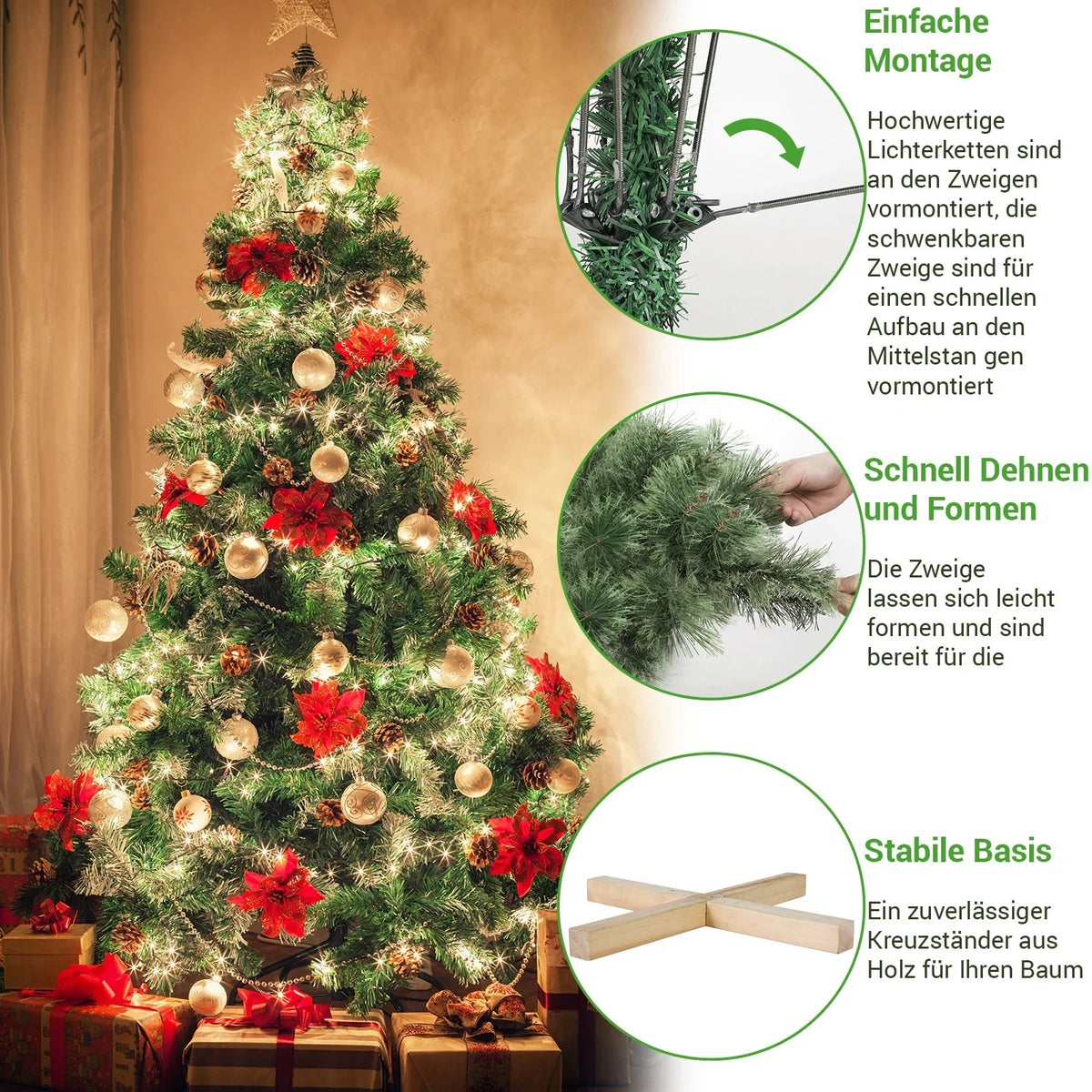 Kunstkerstboom - kerstboom Kunststof - Triumph Tree - PVC-bladboom - Voor Huisdecoratie, Tuin, Winkelcentrum & Restaurant - 180cm Zonder Verlichting - Groente - QUORE