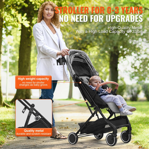 Vevor - Kinderwagen - 3 in 1 - Kinderwagen - Opvouwbare Trolley voor Baby's - met 95°-175° Verstelbare Rugleuning - 0/90° Verstelbare Voetensteun - Grijs