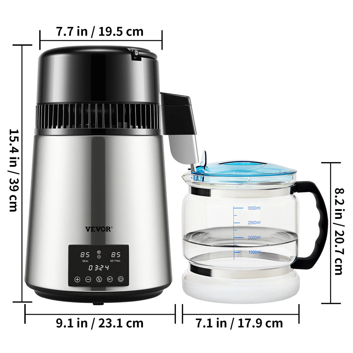 Vevor - Waterdestilleerder - Zuiver Water Maken - Waterdestilleerder/zuiveraar - 304 roestvrij staal - Borosilicaatglas - 220V - 50Hz - Zilver - QUORE