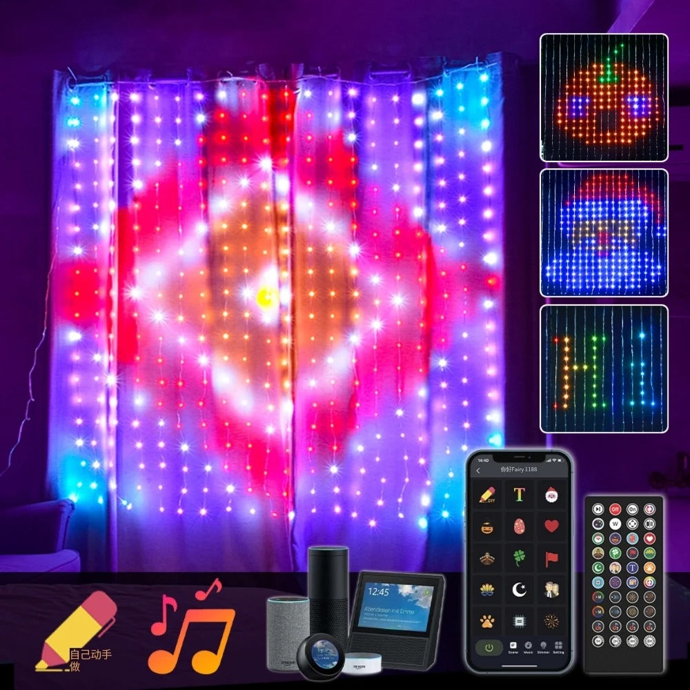 Elenut - Led koperdraad Lichtsnoer - Wifi APP-gestuurd - Kerstgordijnverlichting Raam - DIY Bruiloft Garland Lichtsnoer Binnen Buiten Decoratie - 540LED - Multicolor - QUORE