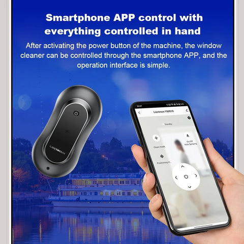 LIECTROUX - Robot raamreiniger - Raamreiniger - 2-weg waterspray - Ultra dun - Robot raamreiniger - Elektrische glasreiniger - Droge en natte dweil - BLDC - Zwart