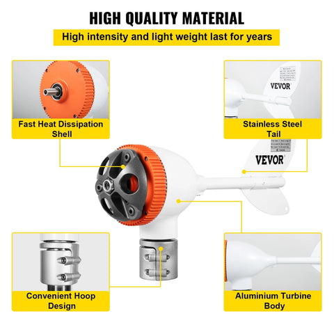 Wind Turbine - Windmill Generator - Wind Turbine Generator - Wind Energy - Wind Turbine - 12V - 24A - 900RPM - 400W - 3 Nylon Fiber Blades - White