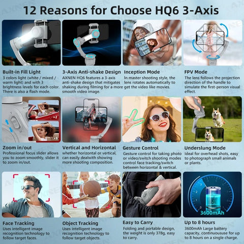 Gimbal Smartphone - Gimbal voor Smartphone & Camera - Handheld spiegelloos - 3-assig - Anti-Shake - Handheld Gimbal - Telefoonstabilisator - Opvouwbare houder Selfie-statief - Wit - Gimbal-Stabilisator