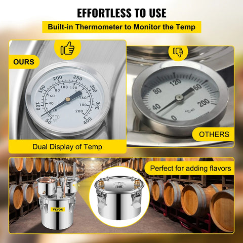 Vevor - Water Distiller - 20L - DIY Moonshine Equipment - Alcohol Water Distiller - Brewing Machine for Whiskey, Wine, Beer - Stainless Steel - Silver
