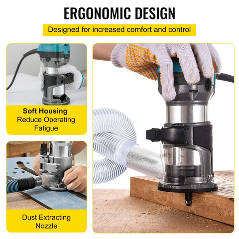 Vevor - Router - Wood Router - Electric Hand Trimmer - High Quality - 30000RPM - 220V - 710W - Fixed base - Green