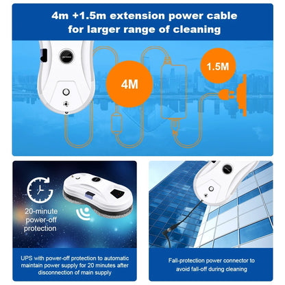 LIECTROUX - Robot window cleaner - Water mist - Ultra-thin - Robot vacuum cleaner - Glass squeegee - Dry &amp; Wet mopping - AI Route - White