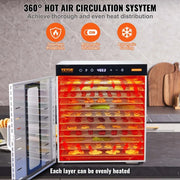Vevor - Food Dehydrator - Drying Oven - Fruit Dryer - Fruit Dryer - 10 Trays - 220V - 800W - Meat Dehydrated - Drying Machine - with Digital Timer - Silver