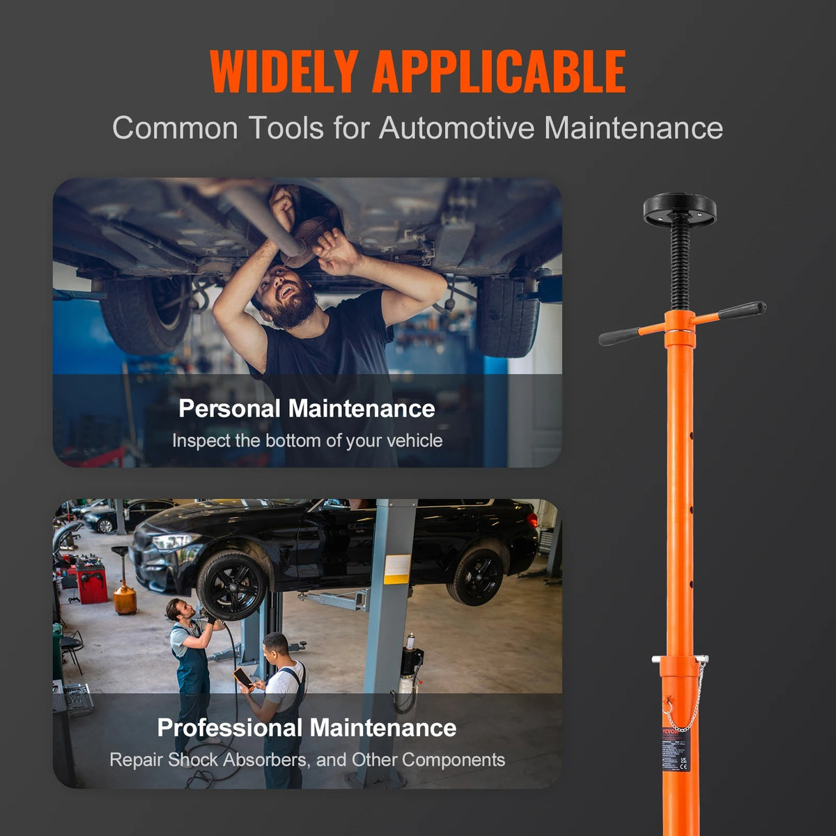 Vevor - Underhoist Stand - 3/4 Ton Capacity - Pole Jack - Lifts from 43.3" to 70.9" - Triangular Base - Two Wheels for Car Support - Orange
