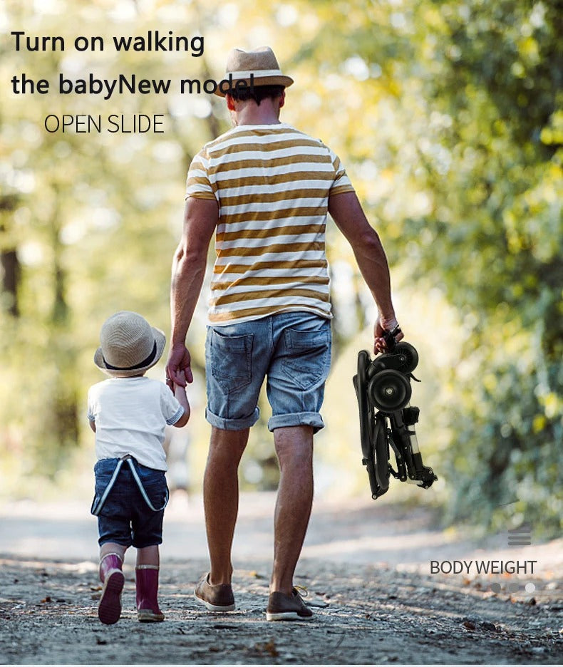 IMBABY - Kinderwagen - Draagbaar - Opvouwbare Trolley voor Baby's - Met Kussen en Zonnescherm - Lichtgewicht - Vierwielige Kar - Zwart - QUORE