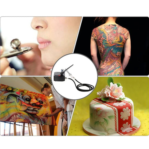 Airbrush - Airbrush Kit - Professionele Airbrush - Airbrush Luchtcompressor Kit - Hogedrukpistool - voor Kunst Schilderen Craft Cake Spuiten - Zwart