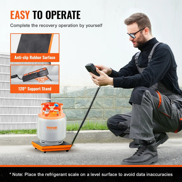 Vevor - Refrigerant Scale - HAVC Charge Recovery - Freon Scale - with Wired Remote - 220 LBS - High Accuracy - Metalworking - Black and Orange