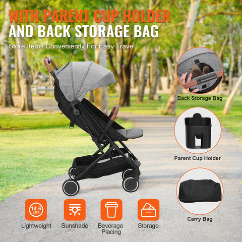 Vevor - Kinderwagen - 3 in 1 - Kinderwagen - Opvouwbare Trolley voor Baby's - met 95°-175° Verstelbare Rugleuning - 0/90° Verstelbare Voetensteun - Grijs