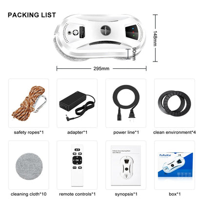 PuRuiKai - Robot Window Cleaner - Electric Glass Cleaner with Remote Control for Home - <800W - 240V - Cord Length 5M - White