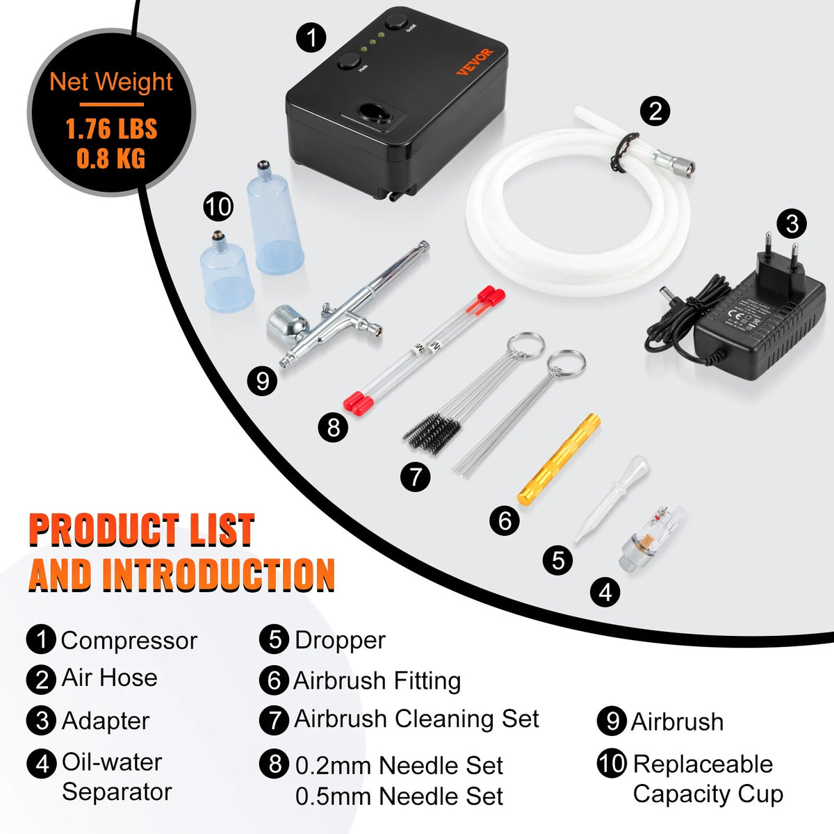 Airbrush - Airbrush Kit - Dual-Action - 30PSI - Automatische start/stop-regeling - 0,3 mm spuitpistool - voor het schilderen van taarten en nagelmake-up - Zwart - QUORE