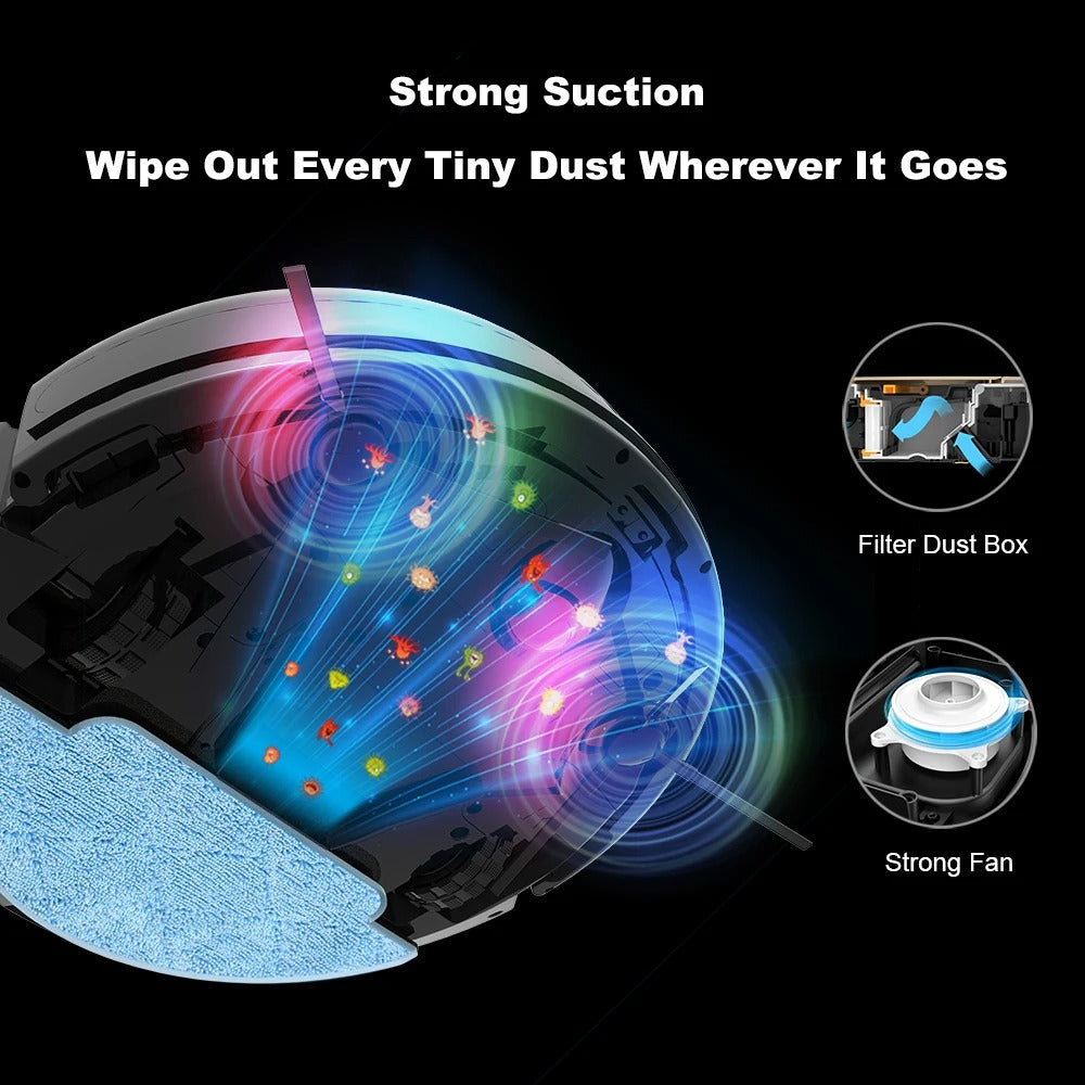 LIECTROUX - Robot Vacuum Cleaner - 2 in 1 - Vacuum Cleaner &amp; Wet Mop Combo - Smart Mapping - WiFi - App - 4KPa - Brushless Motor - Ideal for Pet Hair, Carpet &amp; Floor - Black