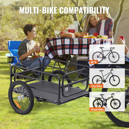 Vevor - Fietskar - Opvouwbaar - met Universele Koppeling - Compacte Opslag - 160 lbs Capaciteit - Geschikt voor 22"-28" Fietswielen - Zwart - QUORE