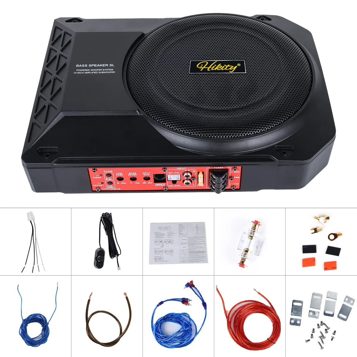 Podofo - Car Subwoofer Audio - Powerful Speaker - 800W - 90db - Underseat Woofer - SLIM Active Subwoofer - Enclosure with Cable - Black