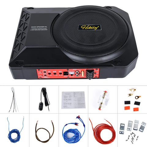 Podofo - Auto Subwoofer Audio - Krachtige luidspreker - 800W - 90db - Onderstoel Woofer - SLANKE Actieve Subwoofer - Behuizing met kabel - Zwart