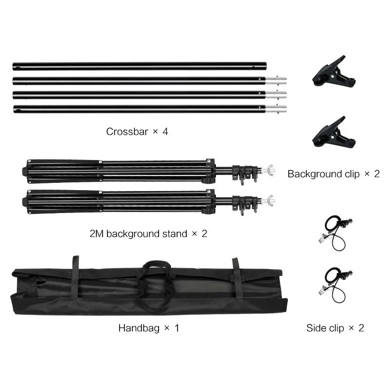 SH - Achtergrondstandaardset - Fotografie Fotoachtergrondstandaard Verstelbaar - Verdikt Stevig - 2,6x3M - Nieuwe Flexibele Zandzak - Zwart - QUORE