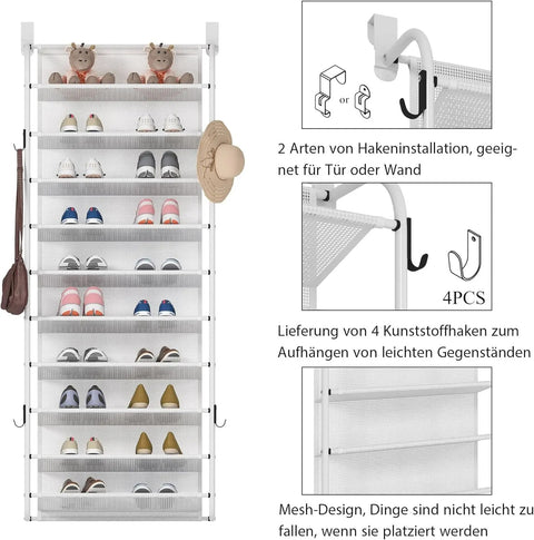 Shoe cabinet - Shoe rack - Shoe bench - 10-tier shoe rack - Hanging shoe rack - for cupboard pantry above the door - White 