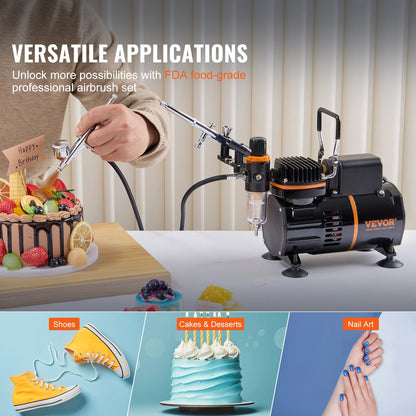 Airbrush - Airbrush Kit - Dual Fan - Professional Airbrushing System Kit - met Airbrushes Mengwiel Reinigingsborstelset - Zwart
