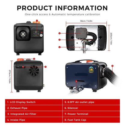 Diesel Heater - Electric Heater - 8KW - Bluetooth App &amp; Remote Control - Ultra Quiet Night Heater for Camper, Motorhome, Tent, House - A2302B Switch - Blue