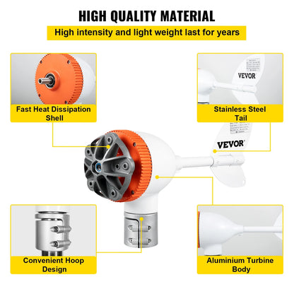 Windturbine - Windmolen Generator - Windturbine Generator – Windenergie - Wind Turbine - 5 Nylonvezel Blades - 12V - 29A - 500W - Wit - QUORE