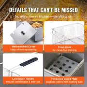 Vevor - Deep Fryer - Deep Fryer - Double Tanks - Commercial Electric Deep Fryer - No Timing - No Filter - 3000W - Stainless Steel - Countertop Deep Fryer for Fried Chicken and French Fries - Silver