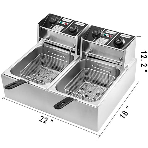 Vevor - Deep fryer - Deep fryer - Double tanks - 220V - 500W - 50Hz - Teflon material - Stainless steel - 6Lx2 - Silver