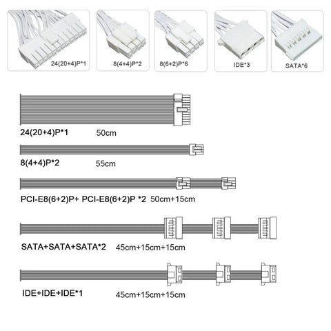 Julongfengbao - Voeding - Interne voeding - 110-240V Game Fonte - 850W - Volledig modulair - ATX - Gamer-voeding - Wit
