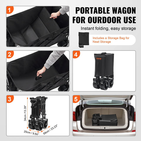 Vevor - Deeper Festival Trolley - Verstelbare stuurstang - 600D Oxford Cloth with PVC Coating - lron Frame - Wagon for Camping Shopping Garden - 220 lbs capaciteit - Zwart