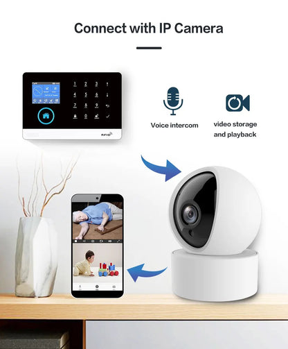 Alarmsysteem - Sirene - Smart Home Beveiligingssysteem - APP - Draadloos - LED-scherm - SMS - PSTN - GPRS - voor Deuren en Ramen - Wit - QUORE